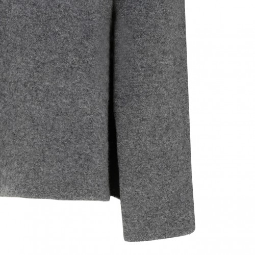 Grey Virgin Wool Neckline Knit Sweater