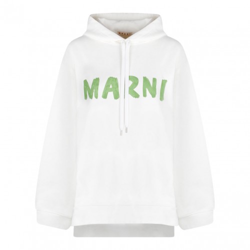 White and Light Green Cotton Hoodie