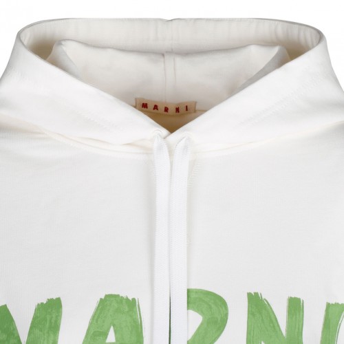 White and Light Green Cotton Hoodie