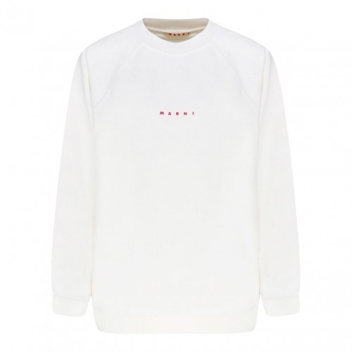 White Cotton Logo Print Sweatshirt