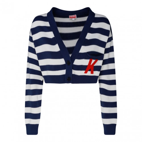 Kenzo Midnight Blue Cotton Nautical Stripes Cropped Cardigan
