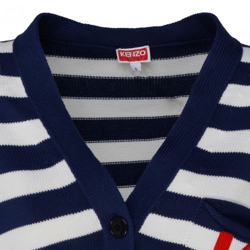 Kenzo Midnight Blue Cotton Nautical Stripes Cropped Cardigan