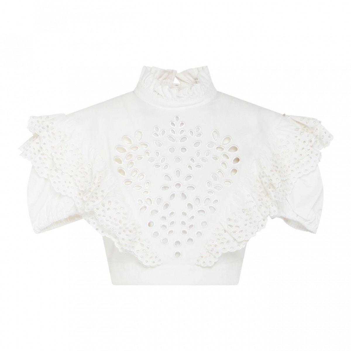 White Cotton Broderie Anglaise Details Top