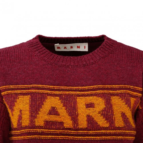 Red Virgin Wool Intarsia Logo Sweater