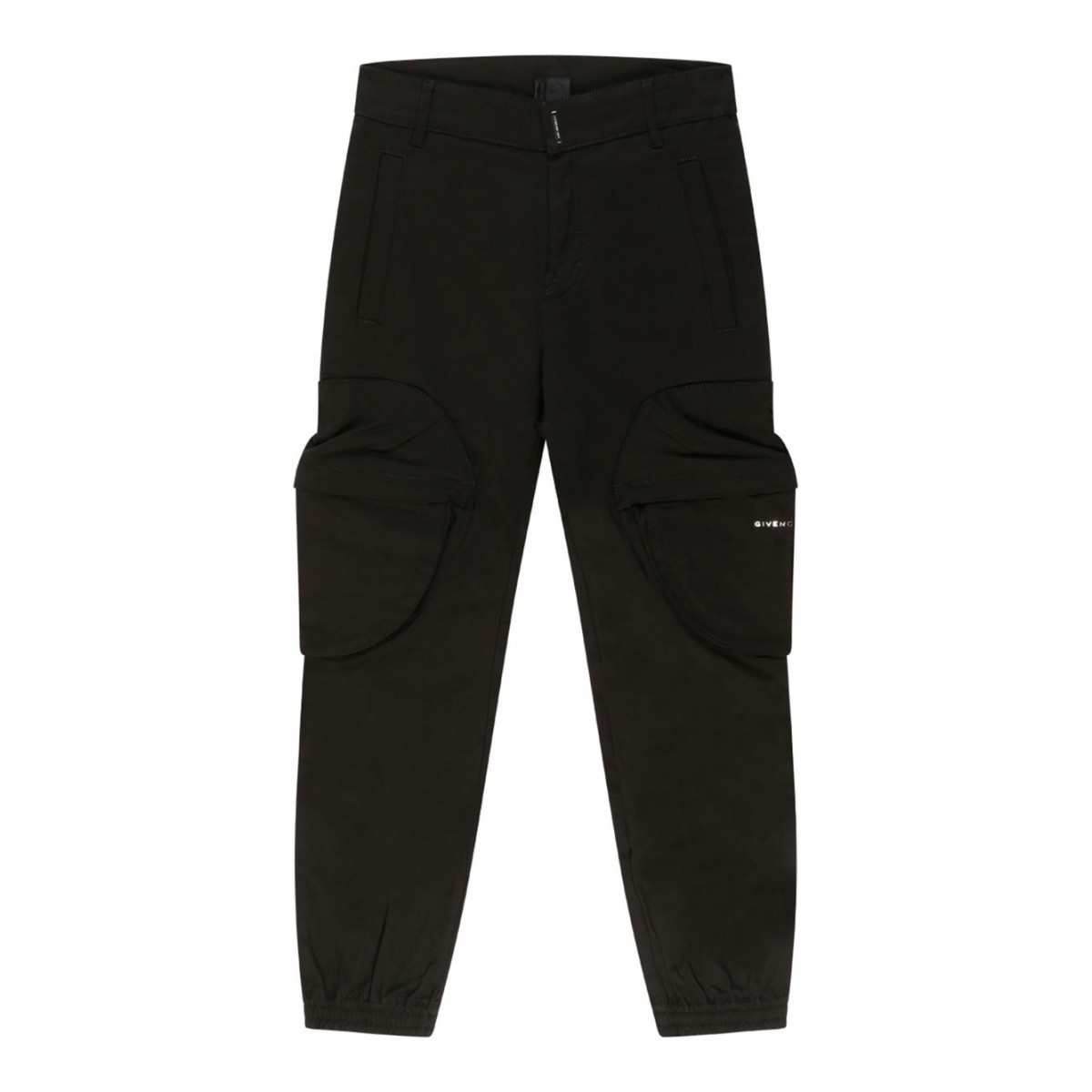 Black Cotton Logo Plaque Gabardine Trousers