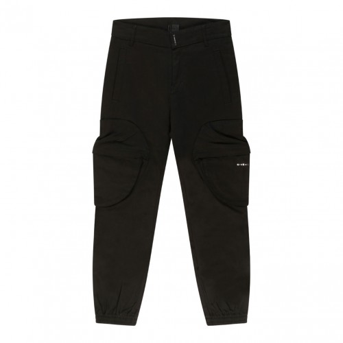 Black Cotton Logo Plaque Gabardine Trousers