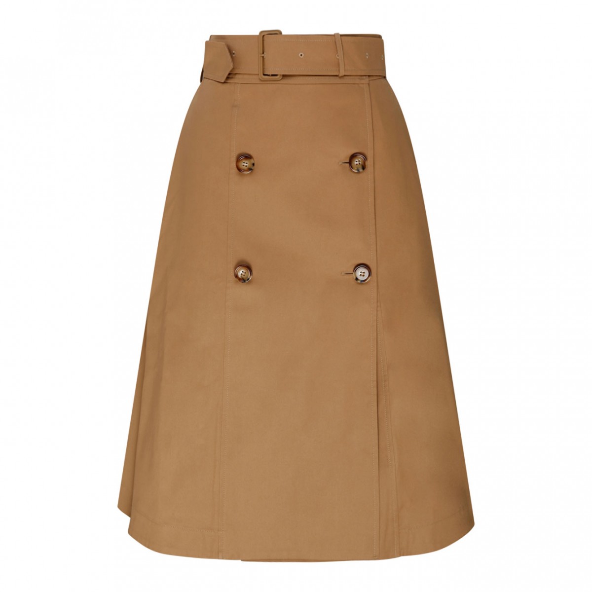 Burberry Camel Cotton Belted Waist Flared Skirt