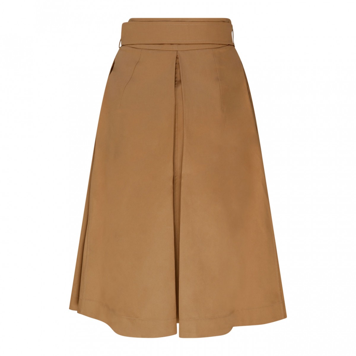 Burberry Camel Cotton Belted Waist Flared Skirt