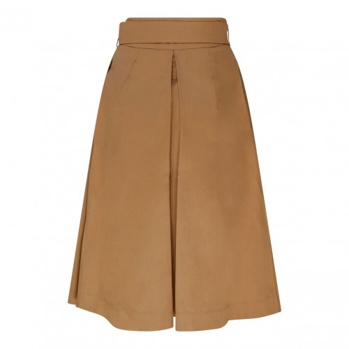 Burberry Camel Cotton Belted Waist Flared Skirt