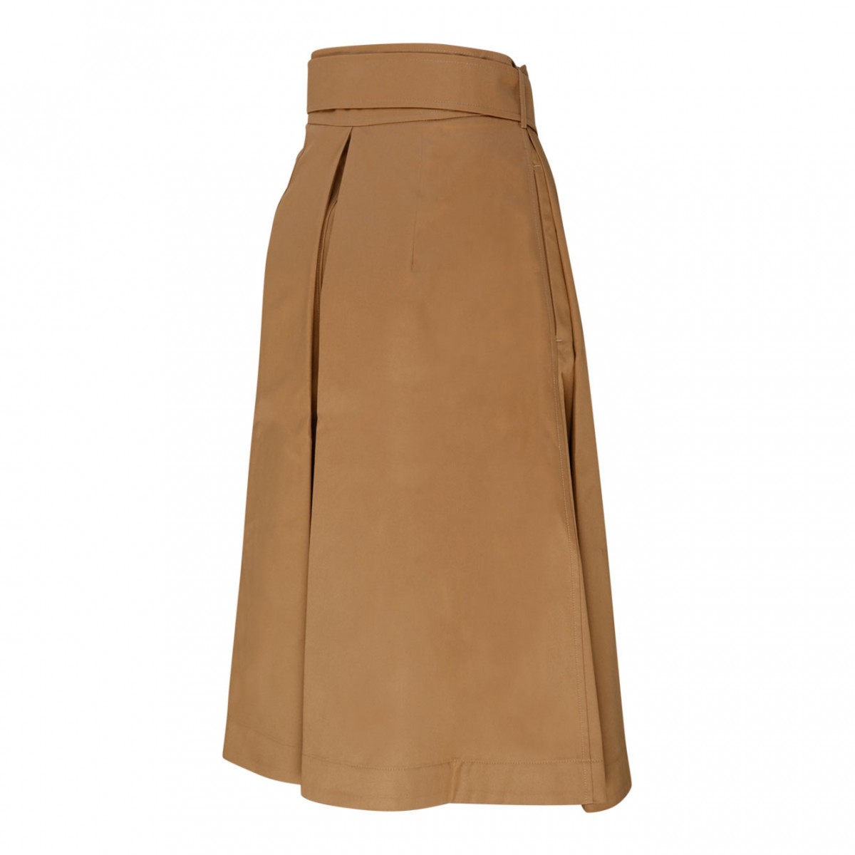 Burberry Camel Cotton Belted Waist Flared Skirt