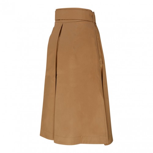 Burberry Camel Cotton Belted Waist Flared Skirt