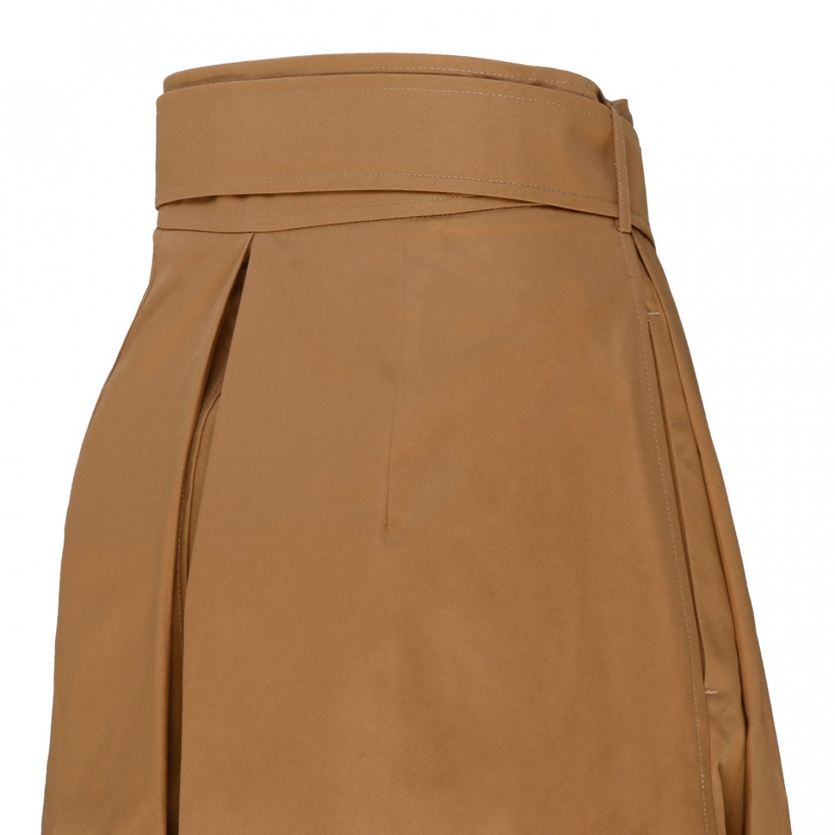 Burberry Camel Cotton Belted Waist Flared Skirt