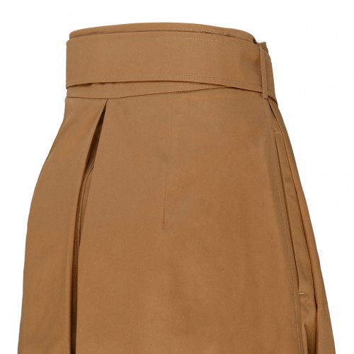 Burberry Camel Cotton Belted Waist Flared Skirt