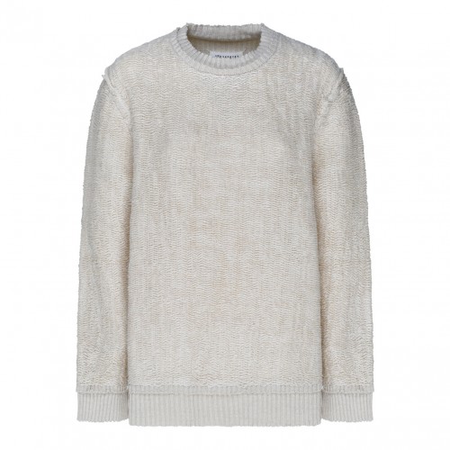Beige Raw Weave Knit Sweatshirt