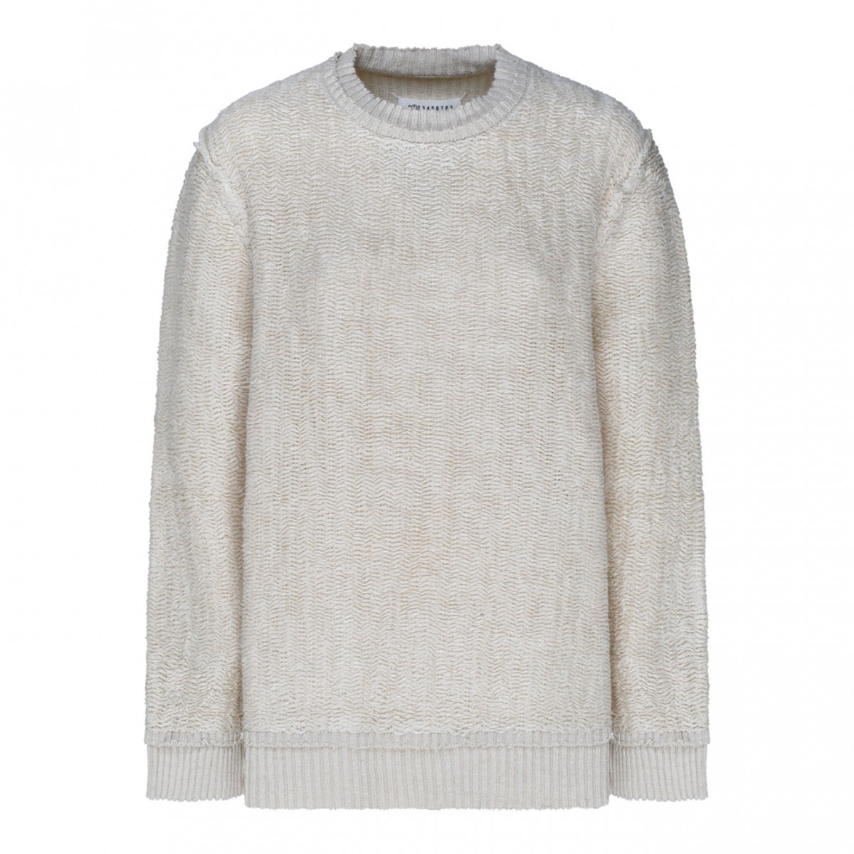 Beige Raw Weave Knit Sweatshirt