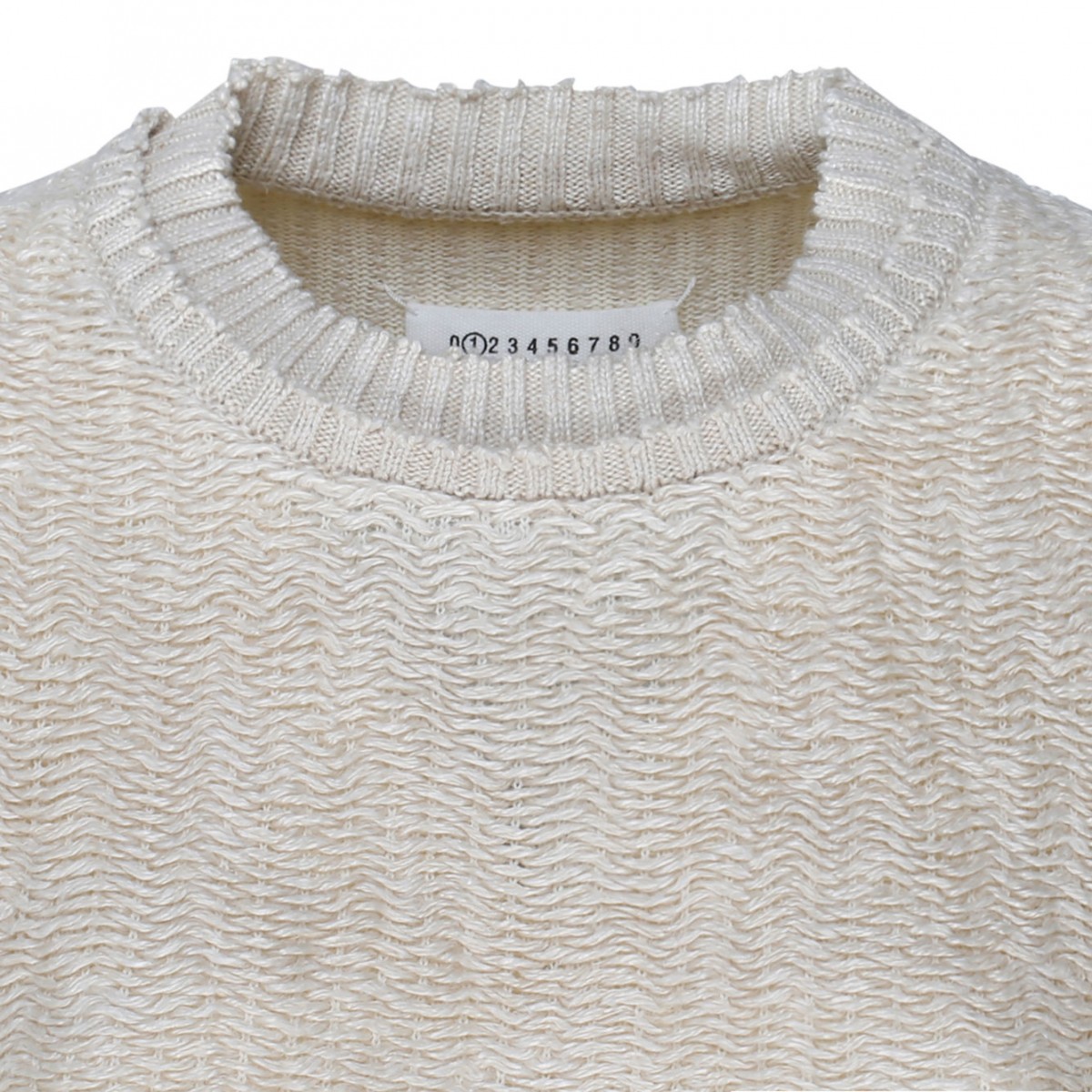 Beige Raw Weave Knit Sweatshirt