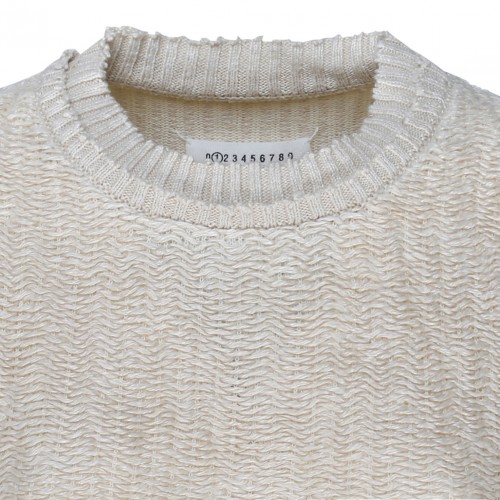 Beige Raw Weave Knit Sweatshirt