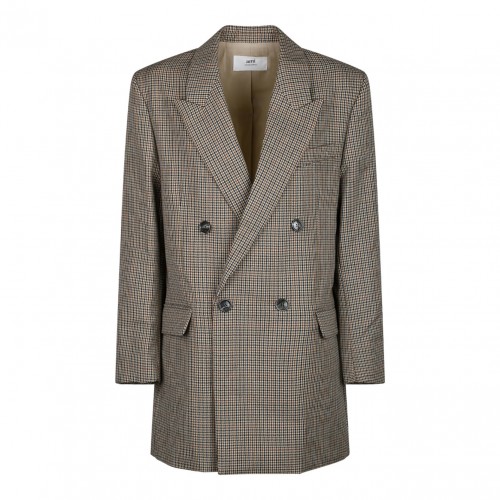 Beige Check Print Blazer