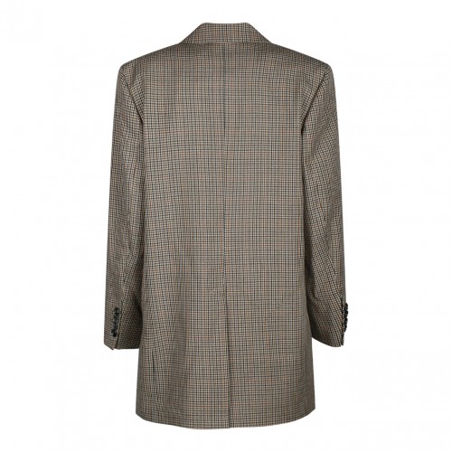 Beige Check Print Blazer