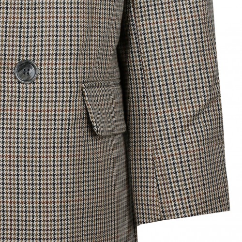 Beige Check Print Blazer