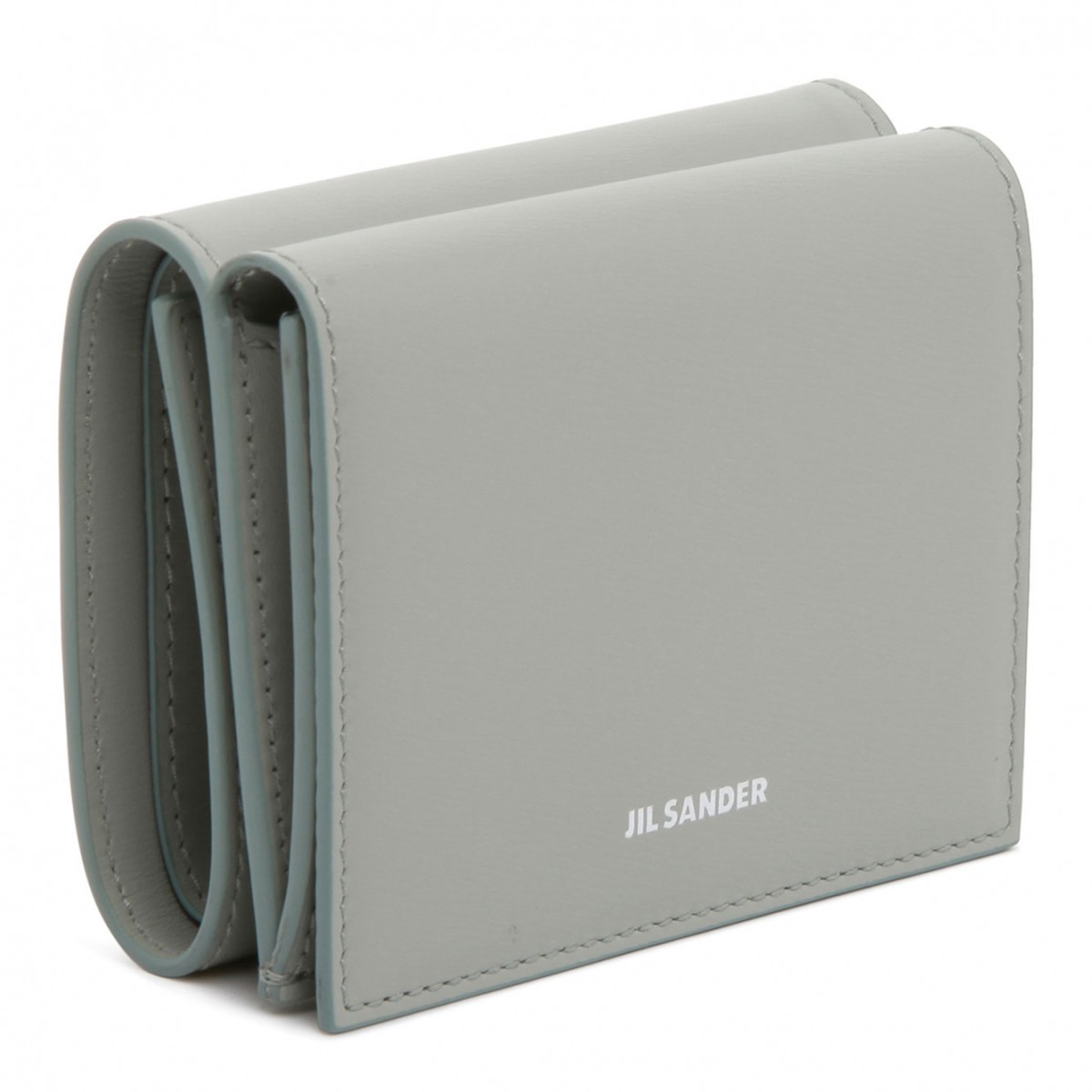 Jil Sander Sea Foam Calf Leather Logo Lettering Purse. 