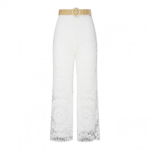 Ivory White Cotton Chintz Dolly Lace Trousers