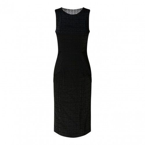 Givenchy Black 4G Jacquard with Tulle and Drape Dress