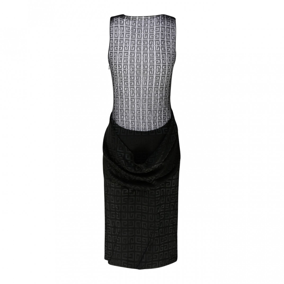 Givenchy Black 4G Jacquard with Tulle and Drape Dress