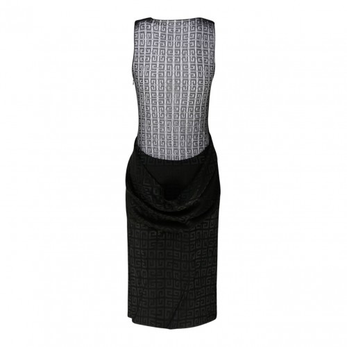 Givenchy Black 4G Jacquard with Tulle and Drape Dress