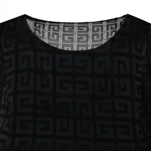 Givenchy Black 4G Jacquard with Tulle and Drape Dress