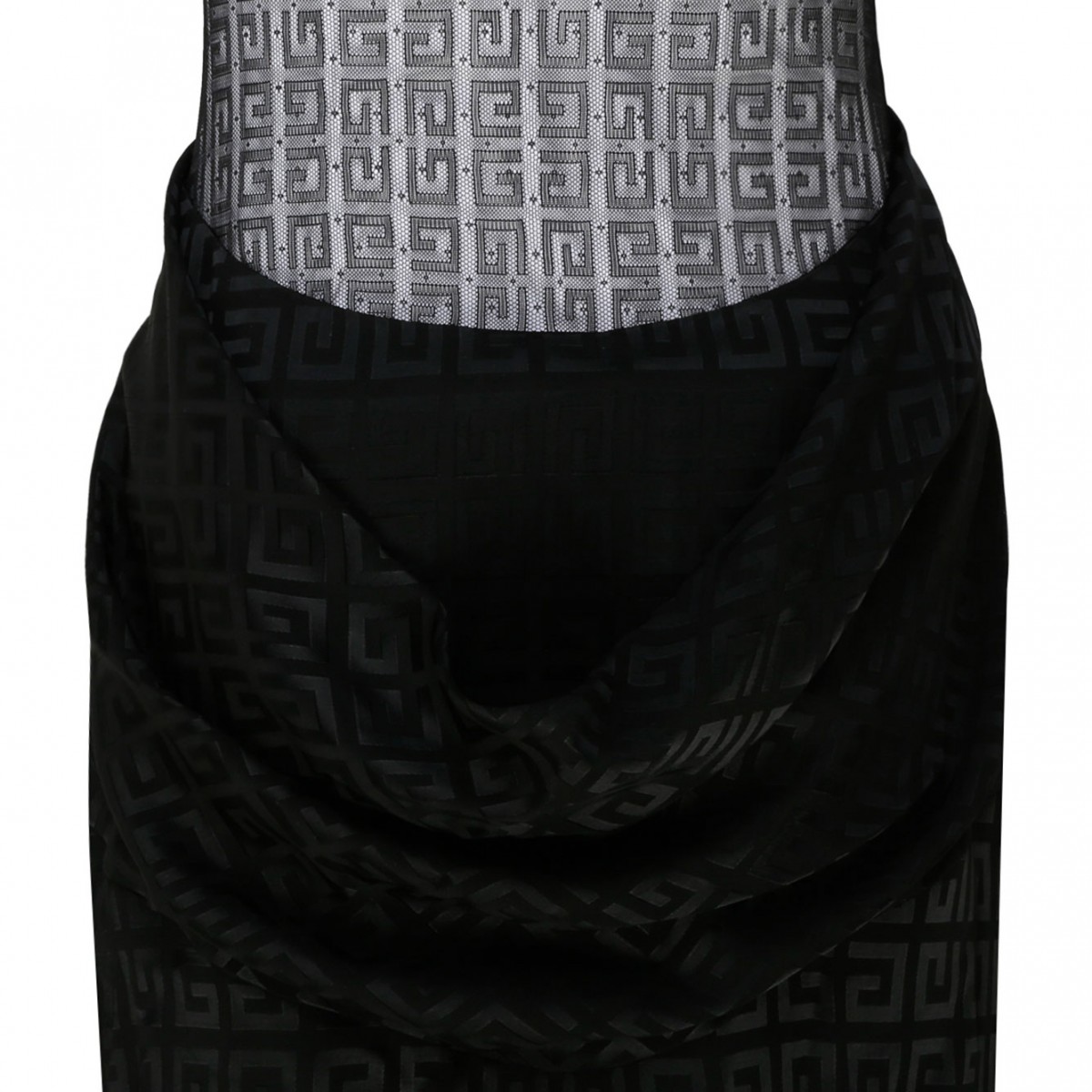 Givenchy Black 4G Jacquard with Tulle and Drape Dress