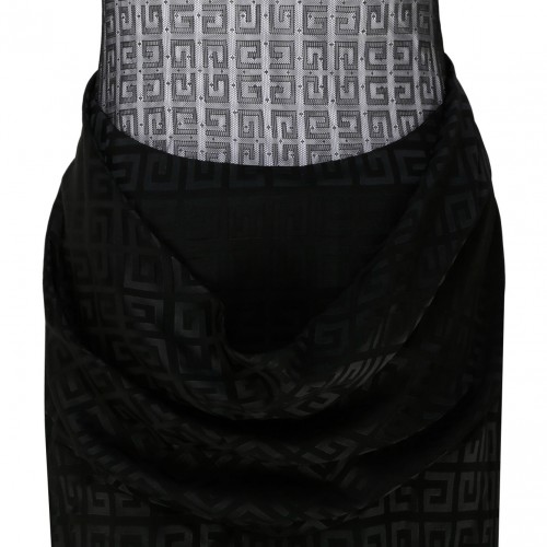 Givenchy Black 4G Jacquard with Tulle and Drape Dress