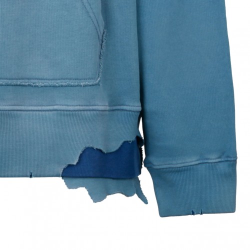 Light Blue Destroyed Effect Hoodie