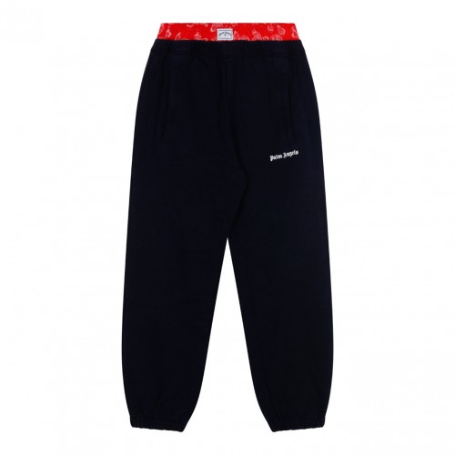 Navy Blue and Red Cotton Track Pants