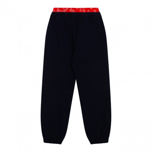 Navy Blue and Red Cotton Track Pants