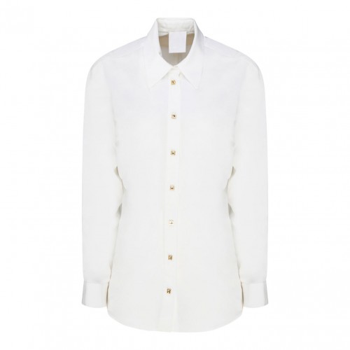 White Silk Rhinestones Detail Shirt