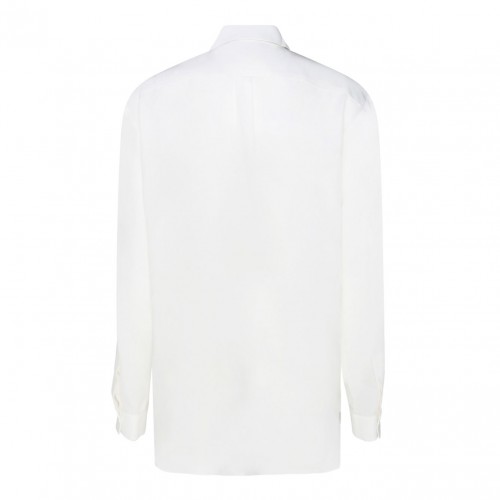 White Silk Rhinestones Detail Shirt