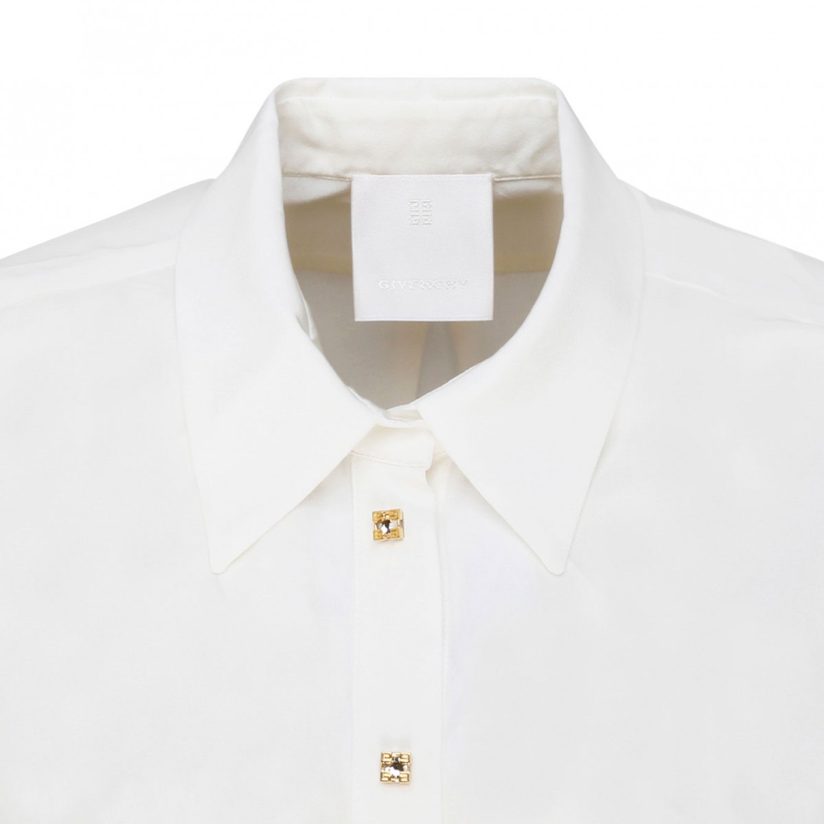 White Silk Rhinestones Detail Shirt