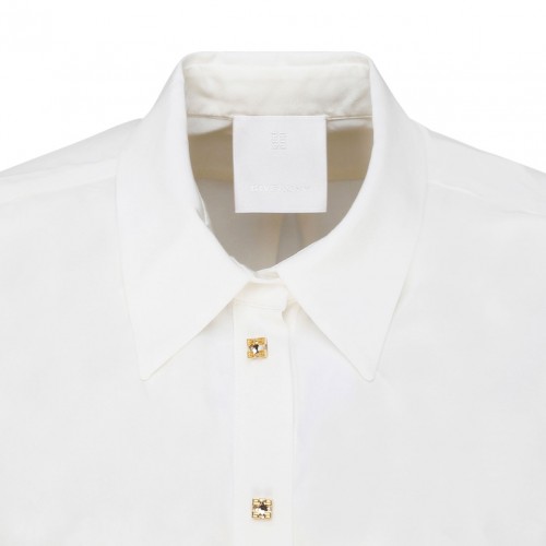 White Silk Rhinestones Detail Shirt