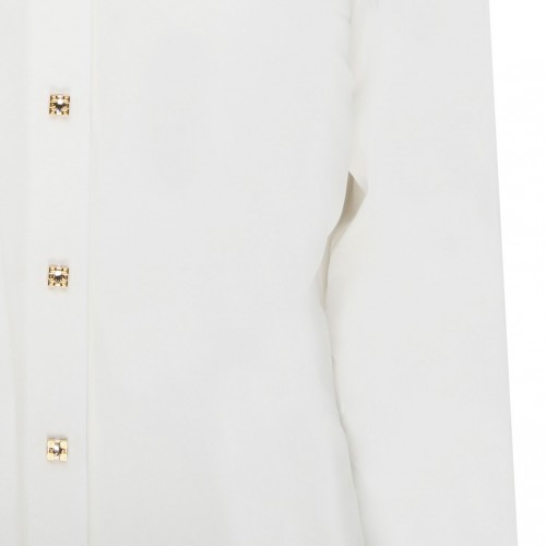 White Silk Rhinestones Detail Shirt