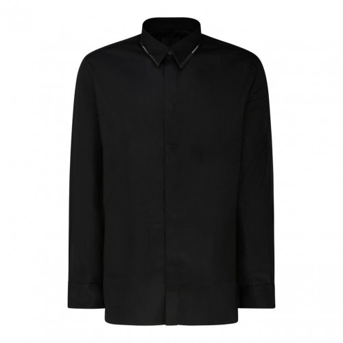 Black Cotton Collar Detail Shirt