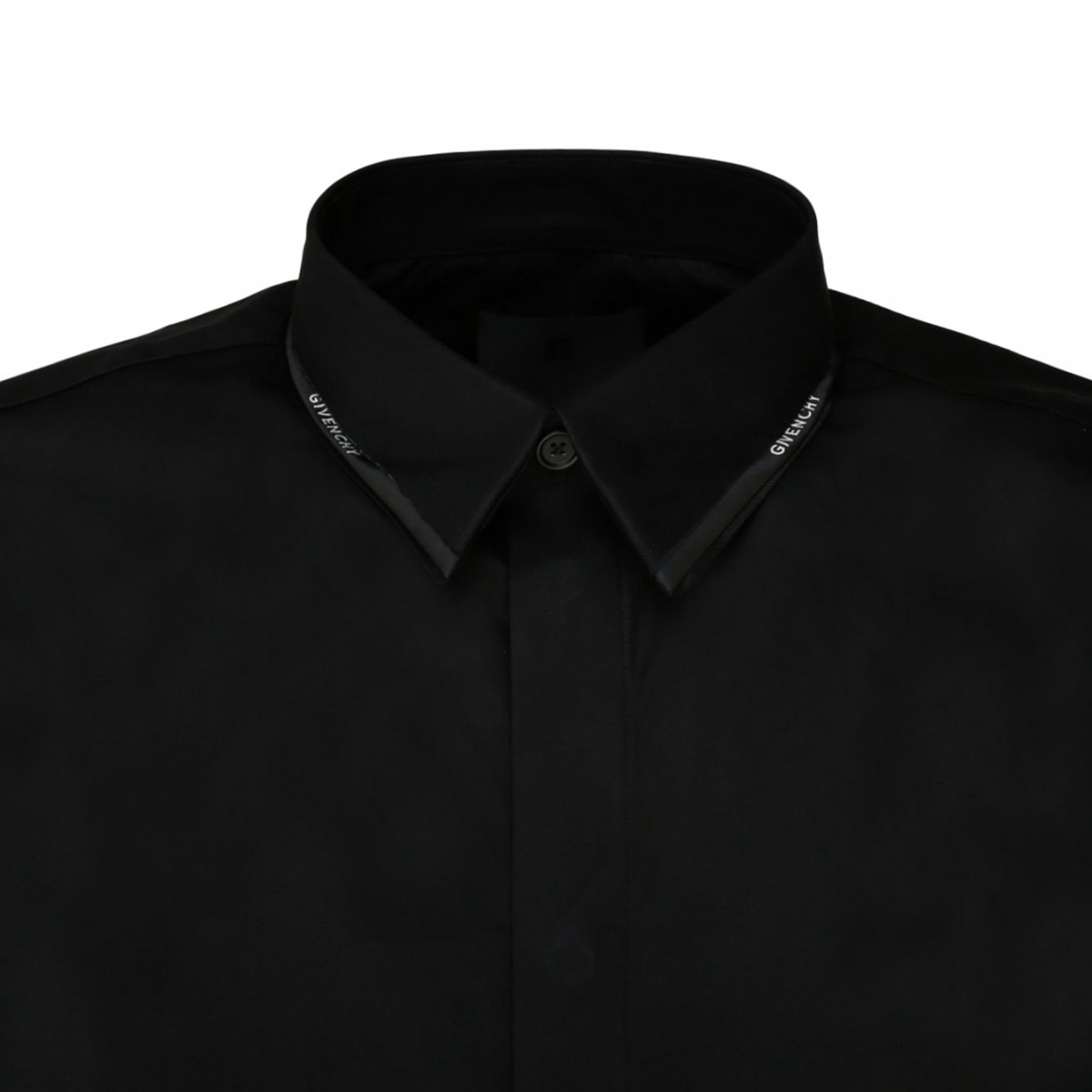 Black Cotton Collar Detail Shirt