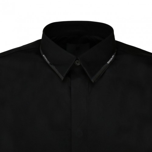 Black Cotton Collar Detail Shirt