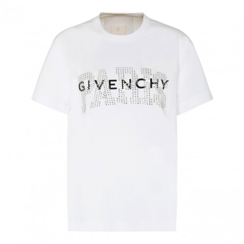 White Cotton Rhinestones Logo Print T-Shirt