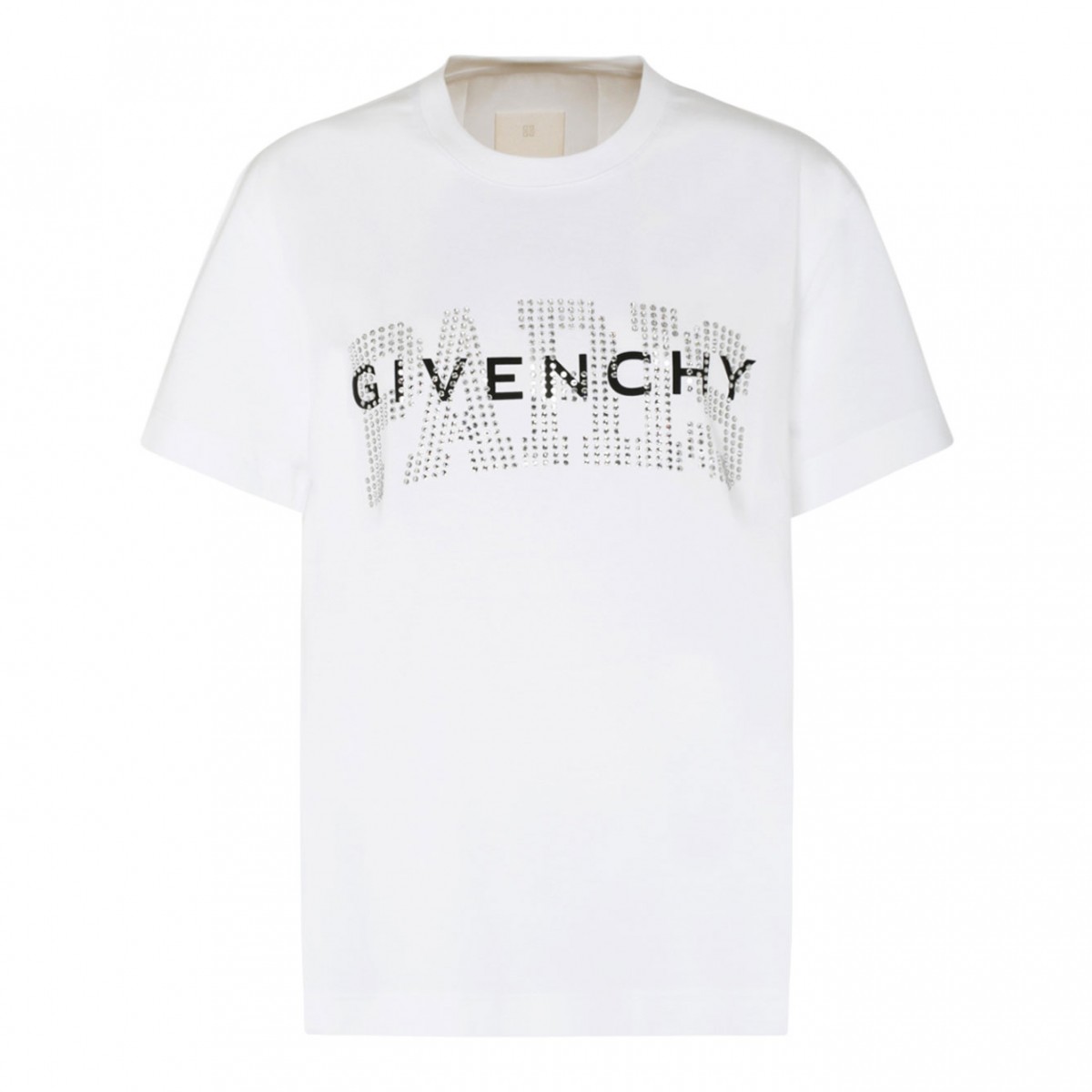 White Cotton Rhinestones Logo Print T-Shirt