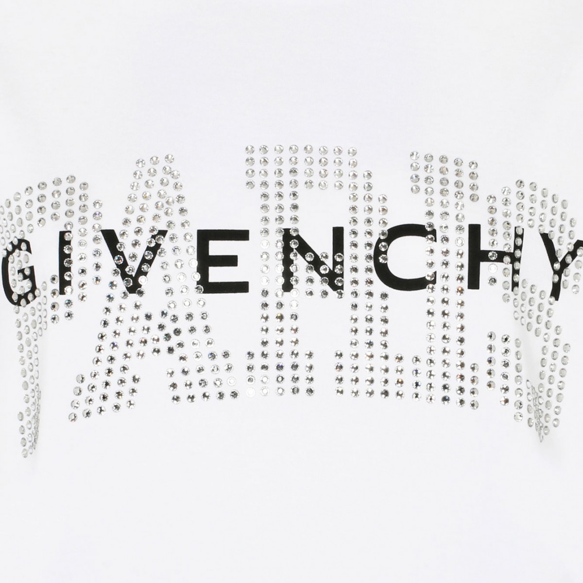 White Cotton Rhinestones Logo Print T-Shirt