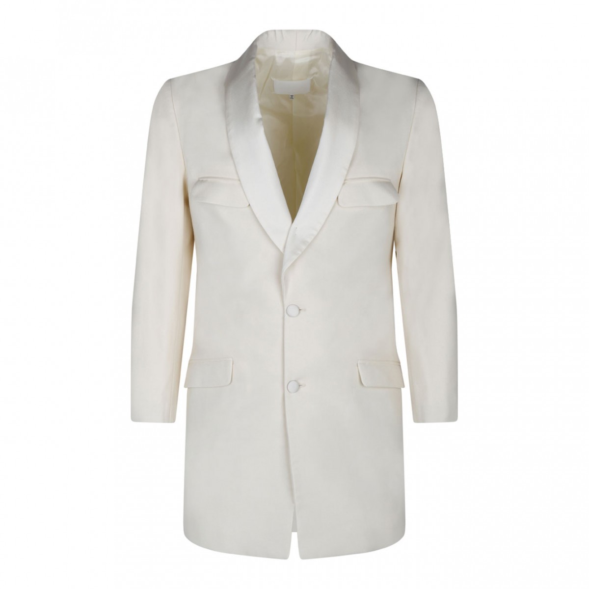 Cream White Wool-Silk Blazer