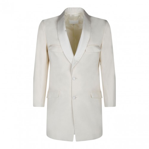 Cream White Wool-Silk Blazer