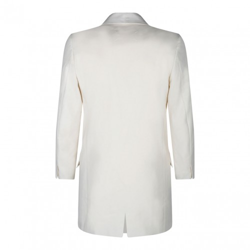 Cream White Wool-Silk Blazer