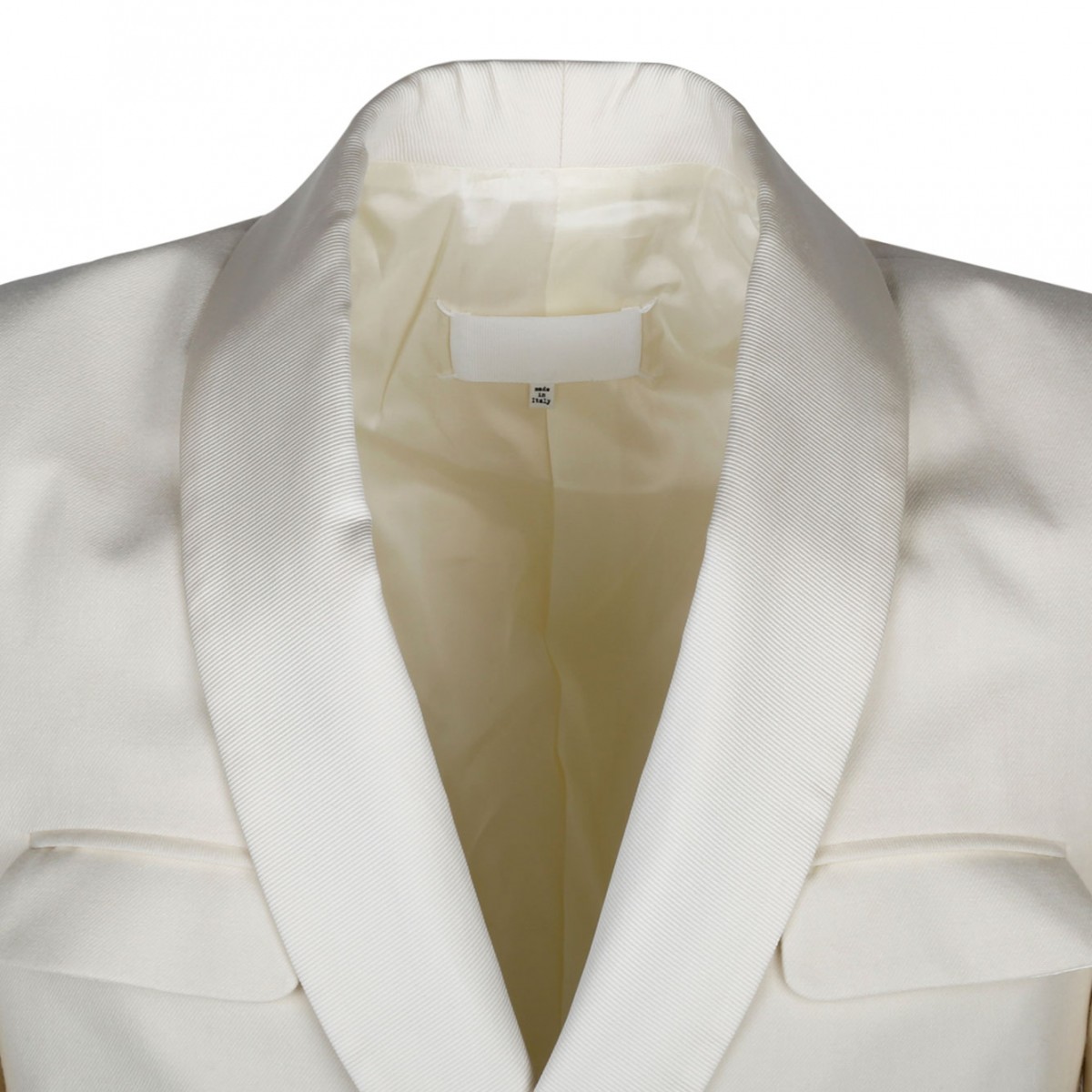 Cream White Wool-Silk Blazer